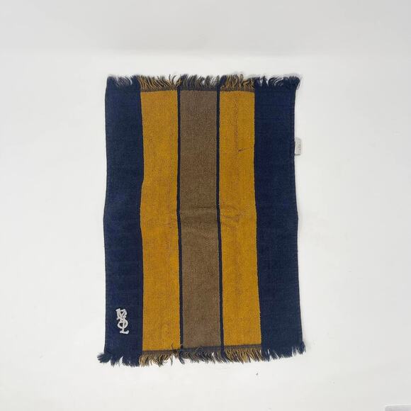 Vintage Yves‎ Saint Laurent Fieldcrest Hand Towel Navy Gold Striped Monogram YSL - Picture 8 of 11